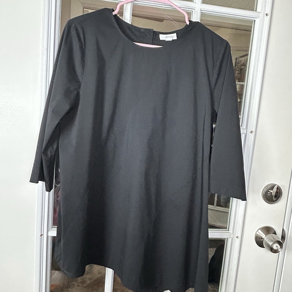 J. Jill 3/4 Sleeve Asymmetrical Hem Back Button‎ Tunic Black PM